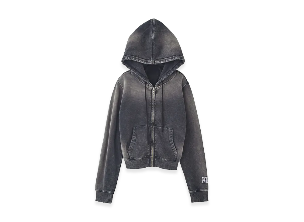 X-Girl Women's Face Label Washed Compact Zip Up Sweat Hoodie "Black"