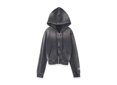 X-Girl Women's Face Label Washed Compact Zip Up Sweat Hoodie "Black"