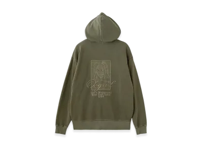X-Girl Women's Pigment Dyed Face And Logo Square Patch Zip Up Sweat Hoodie "Olive"
