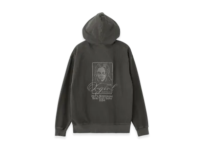 X-Girl Women's Pigment Dyed Face And Logo Square Patch Zip Up Sweat Hoodie "Black"