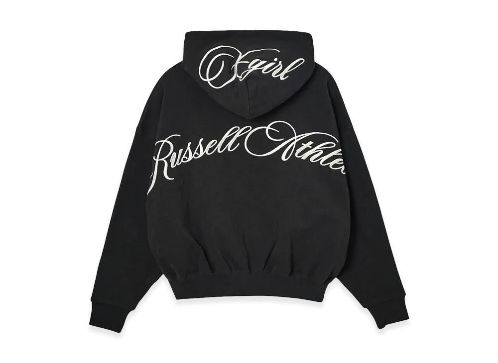 X-Girl Women's x Russell Script Logo Zip Up Sweat Hoodie "Black"