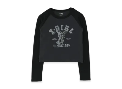X-Girl Women's Angel And Logo Raglan L/S Baby Tee "Charcoal"