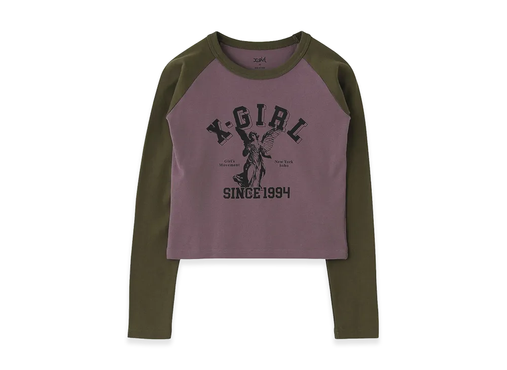 X-Girl Women's Angel And Logo Raglan L/S Baby Tee "Purple"