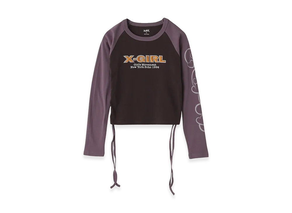 X-Girl Women's Ornament Heart Sleeve Raglan L/S Baby Tee "Brown"
