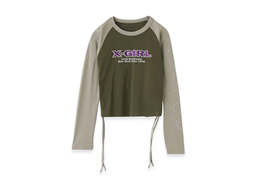X-Girl Women's Ornament Heart Sleeve Raglan L/S Baby Tee "Olive"