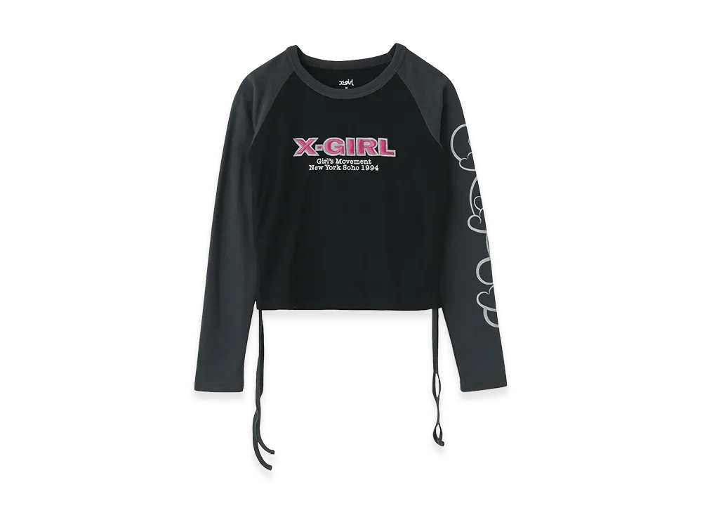 X-Girl Women's Ornament Heart Sleeve Raglan L/S Baby Tee "Black"
