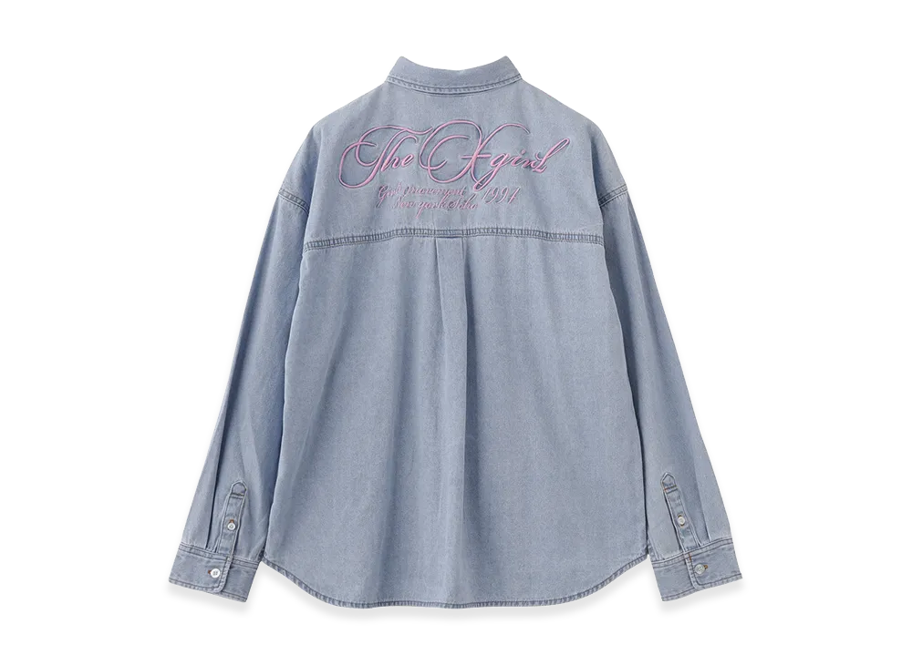 X-Girl Women's Script Logo Bleached Denim Shirt "Light Indigo"