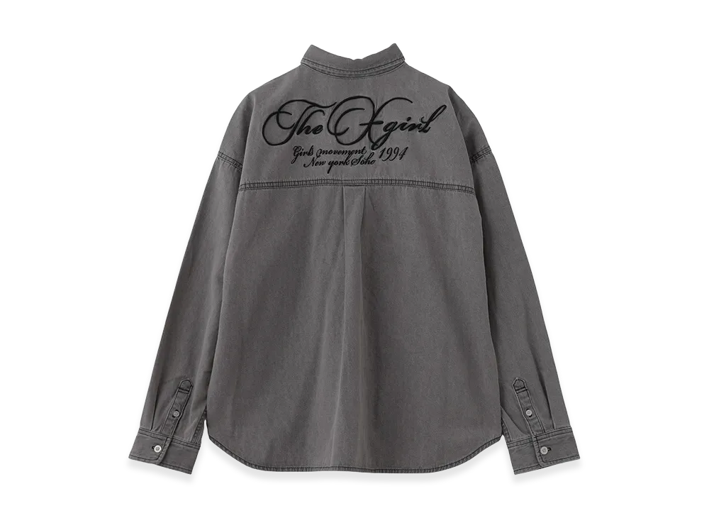 X-Girl Women's Script Logo Bleached Denim Shirt "Black"