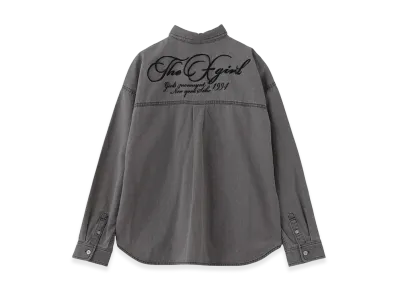 X-Girl Women's Script Logo Bleached Denim Shirt "Black"
