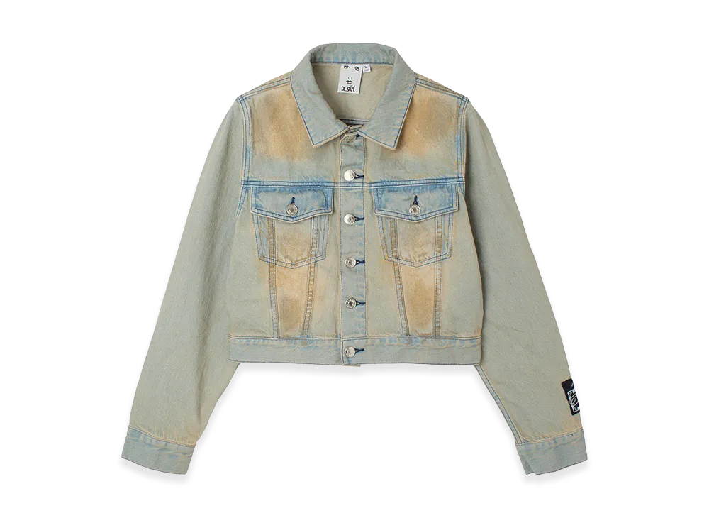 X-Girl Women's Faded Face Label Compact Denim Jacket "Light Indigo"