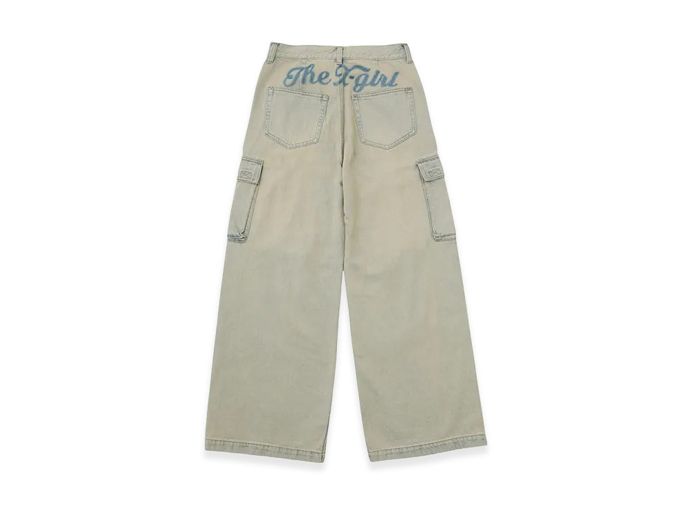 X-Girl Women's Cursive Logo Denim Cargo Pants "Light Indigo"