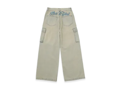 X-Girl Women's Cursive Logo Denim Cargo Pants "Light Indigo"