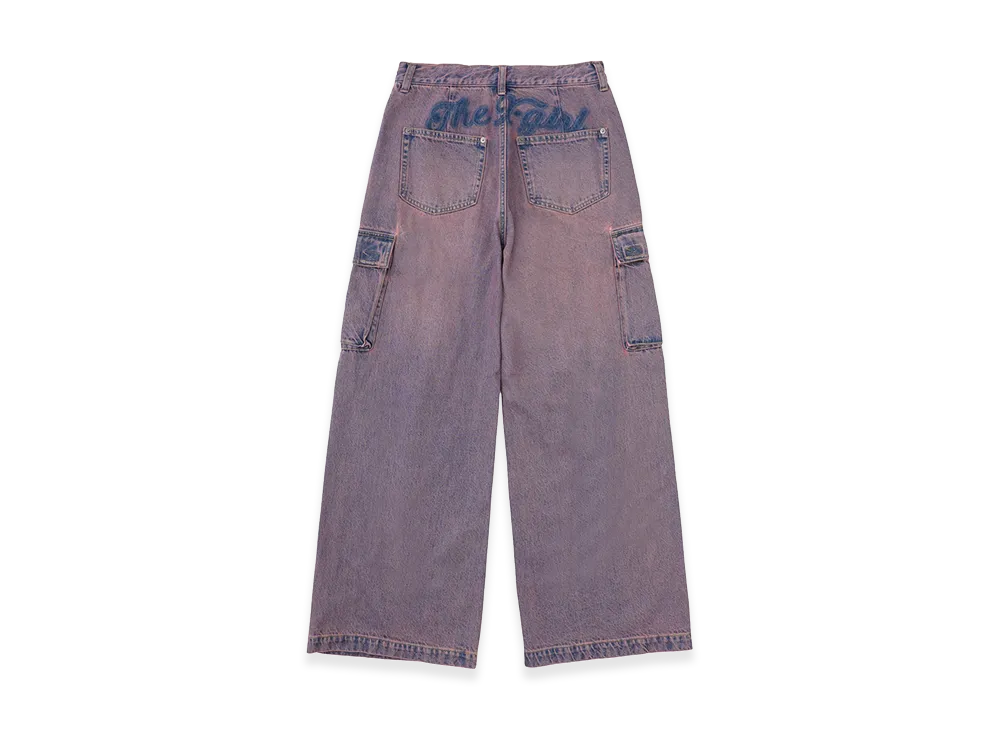 X-Girl Women's Cursive Logo Denim Cargo Pants "Pink"
