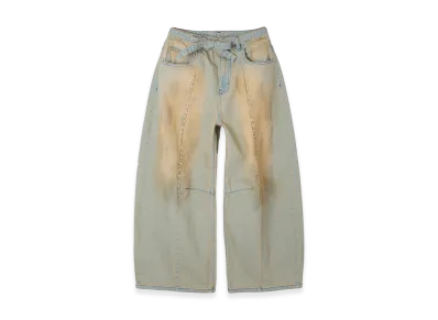 X-Girl Women's Faded Face Label Wide Baggy Denim Pants "Light Indigo"