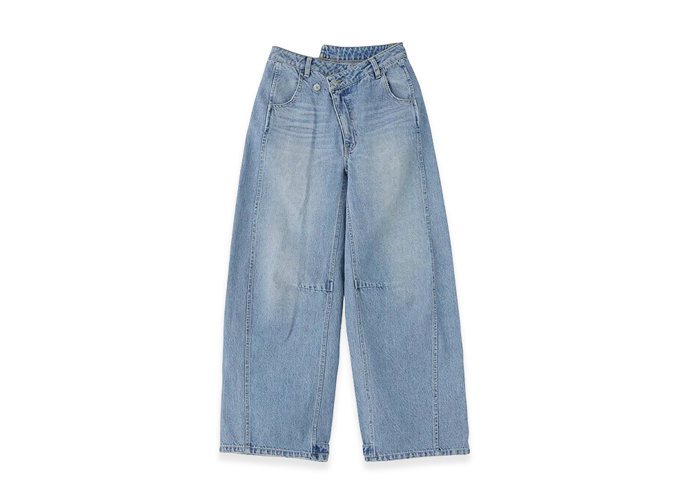 X-Girl Women's Asymmetric Waist Barrel Leg Denim Pants "Light Indigo"