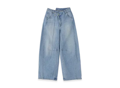 X-Girl Women's Asymmetric Waist Barrel Leg Denim Pants "Light Indigo"