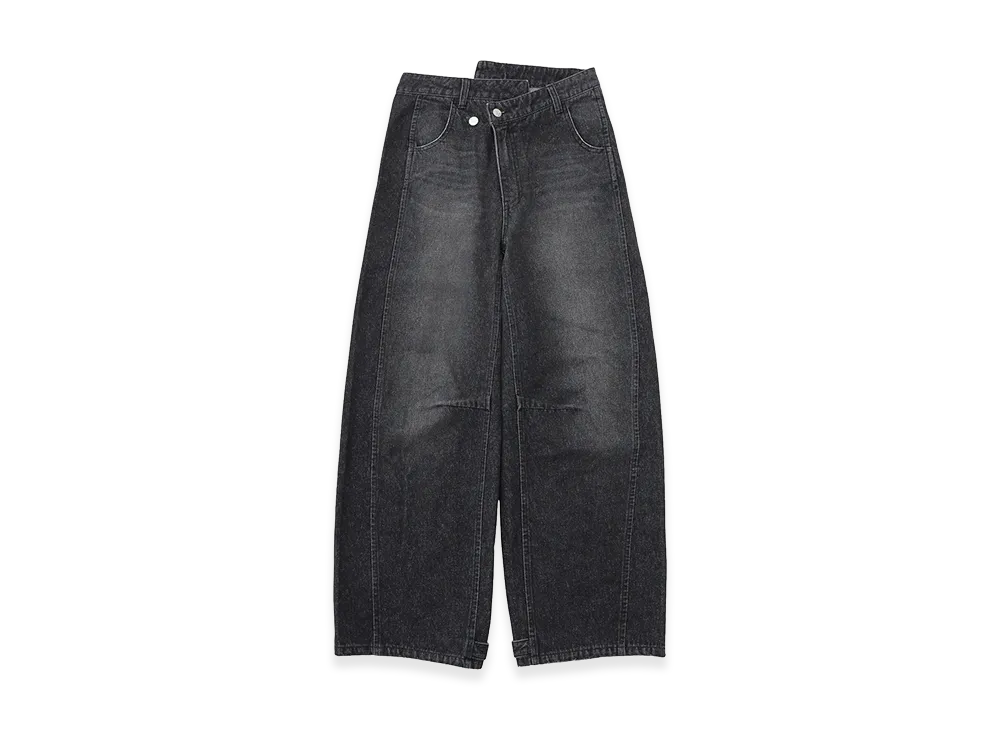 X-Girl Women's Asymmetric Waist Barrel Leg Denim Pants "Black"