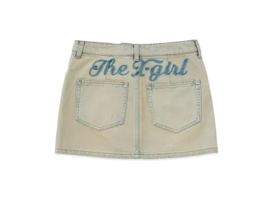 X-Girl Women's Cursive Logo Denim Mini Skirt "Light Indigo"