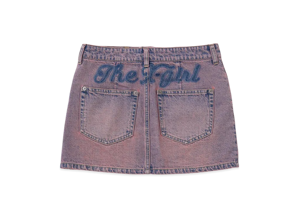 X-Girl Women's Cursive Logo Denim Mini Skirt "Pink"
