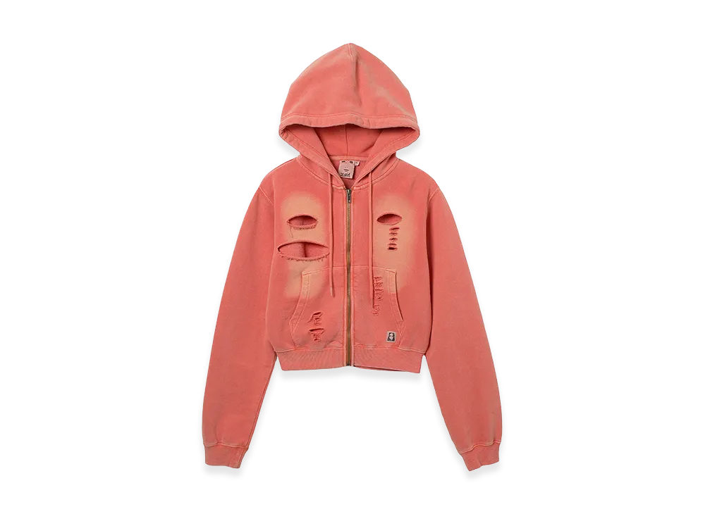 X-Girl Women's Distressed Zip Up Sweat Hoodie "Orange"