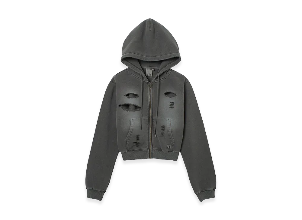 X-Girl Women's Distressed Zip Up Sweat Hoodie "Black"