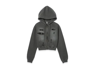 X-Girl Women's Distressed Zip Up Sweat Hoodie "Black"
