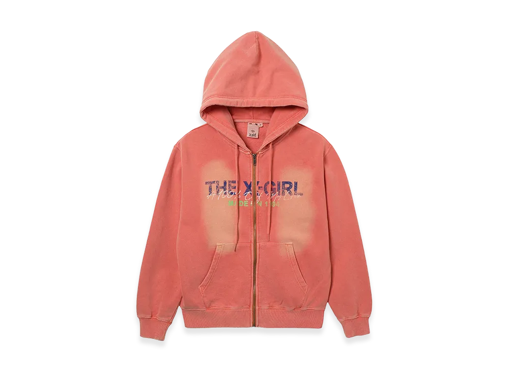 X-Girl Women's Faded Logo Print Zip Up Sweat Hoodie "Orange"