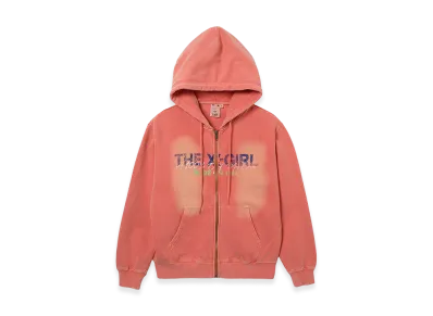 X-Girl Women's Faded Logo Print Zip Up Sweat Hoodie "Orange"