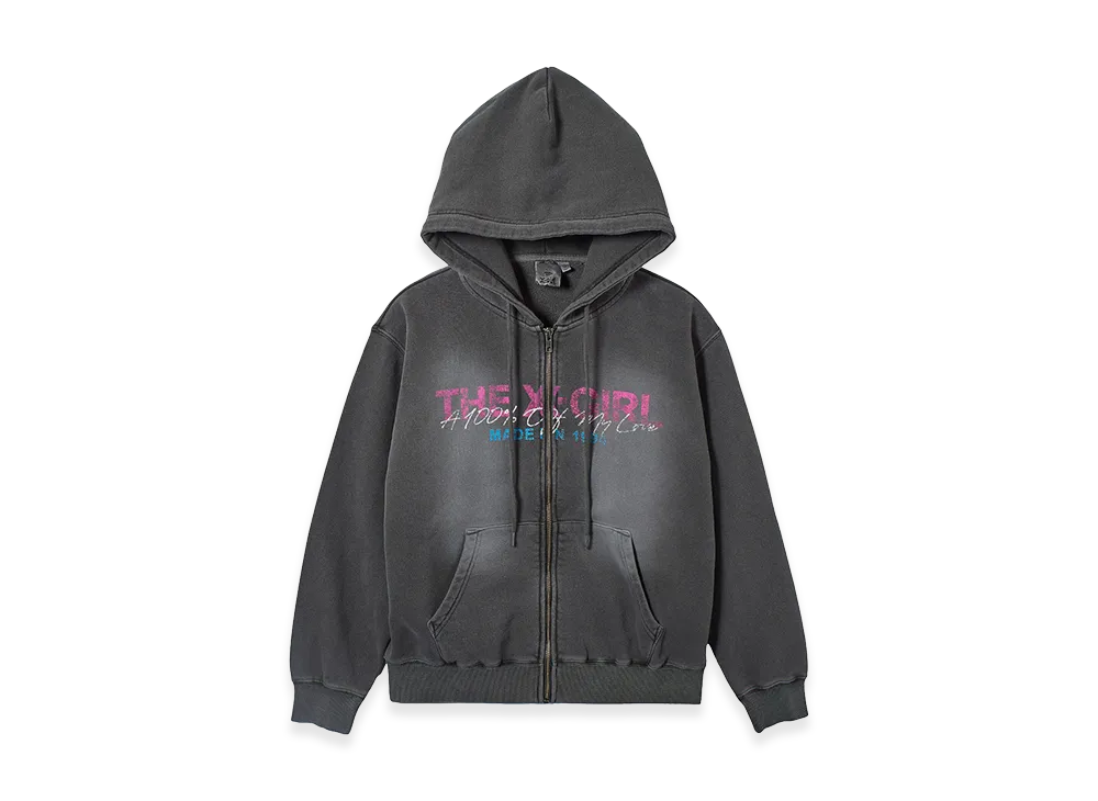 X-Girl Women's Faded Logo Print Zip Up Sweat Hoodie "Black"