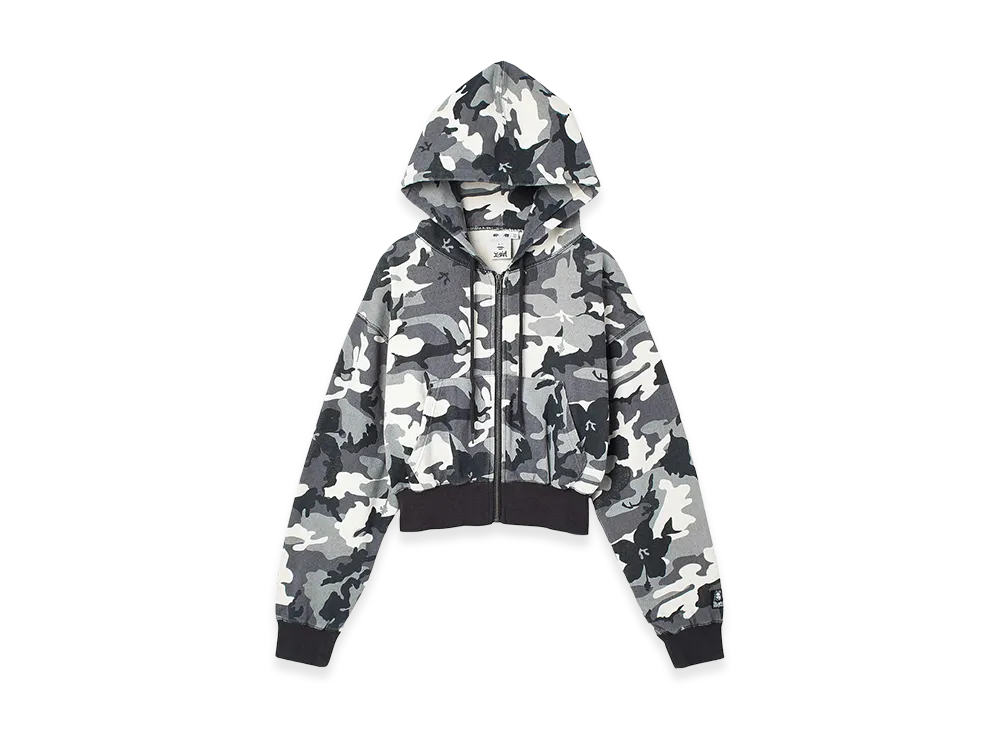 X-Girl Women's Hibiscus Camouflage Zip Up Sweat Hoodie "Grey"