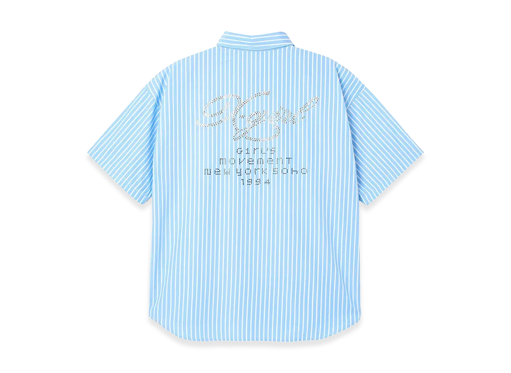 X-Girl Women's Striped Rhinestone S/S Shirt "Light Blue"