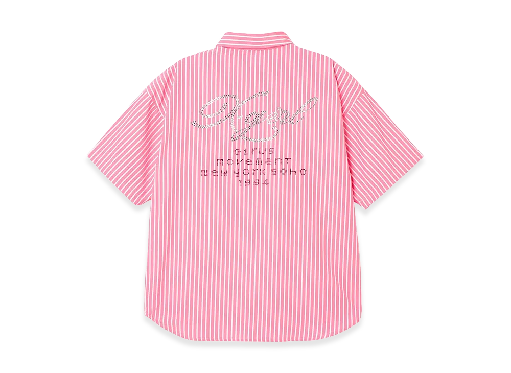 X-Girl Women's Striped Rhinestone S/S Shirt "Pink"