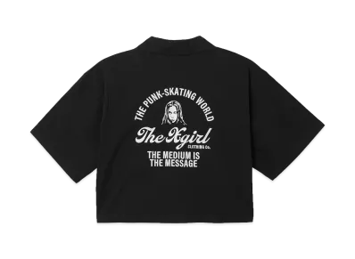 X-Girl Women's Arch Logo And Face Open Collar Cropped Shirt "Black"