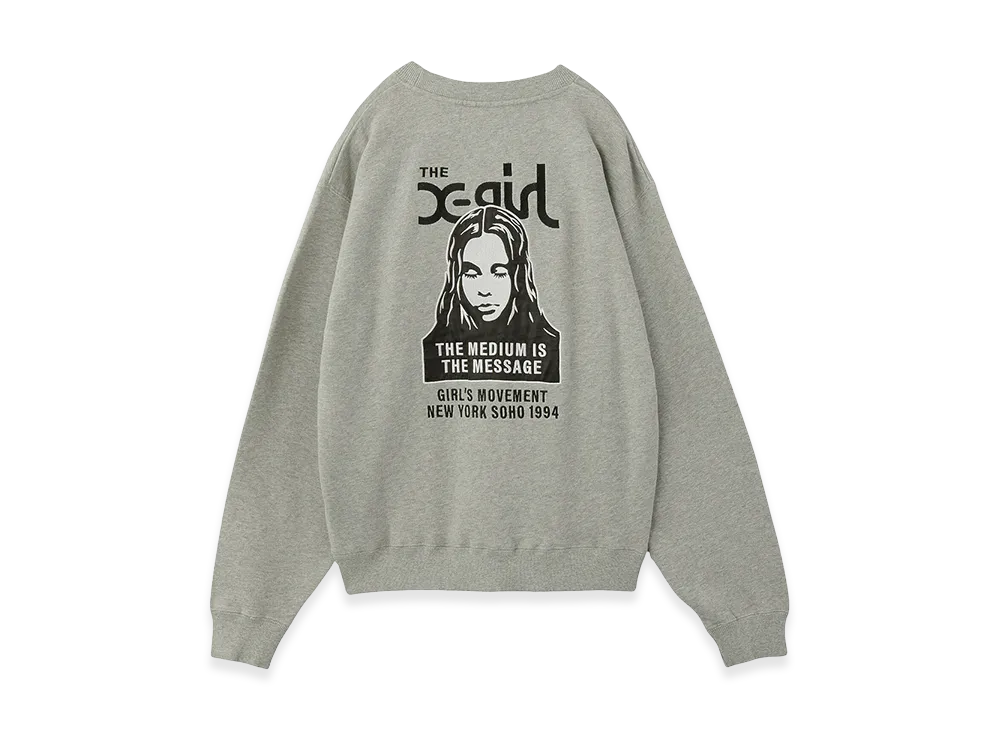 X-Girl Women's Face Patch And Logo Crewneck Sweat Top "Ash"