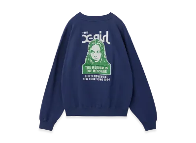 X-Girl Women's Face Patch And Logo Crewneck Sweat Top "Navy"