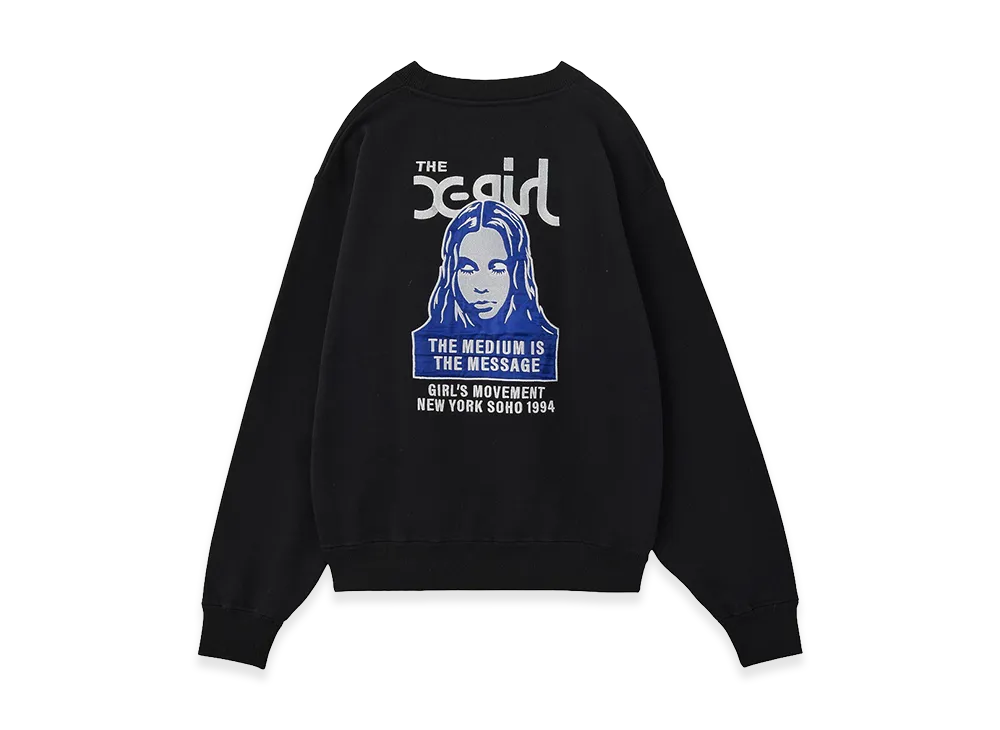 X-Girl Women's Face Patch And Logo Crewneck Sweat Top "Black"