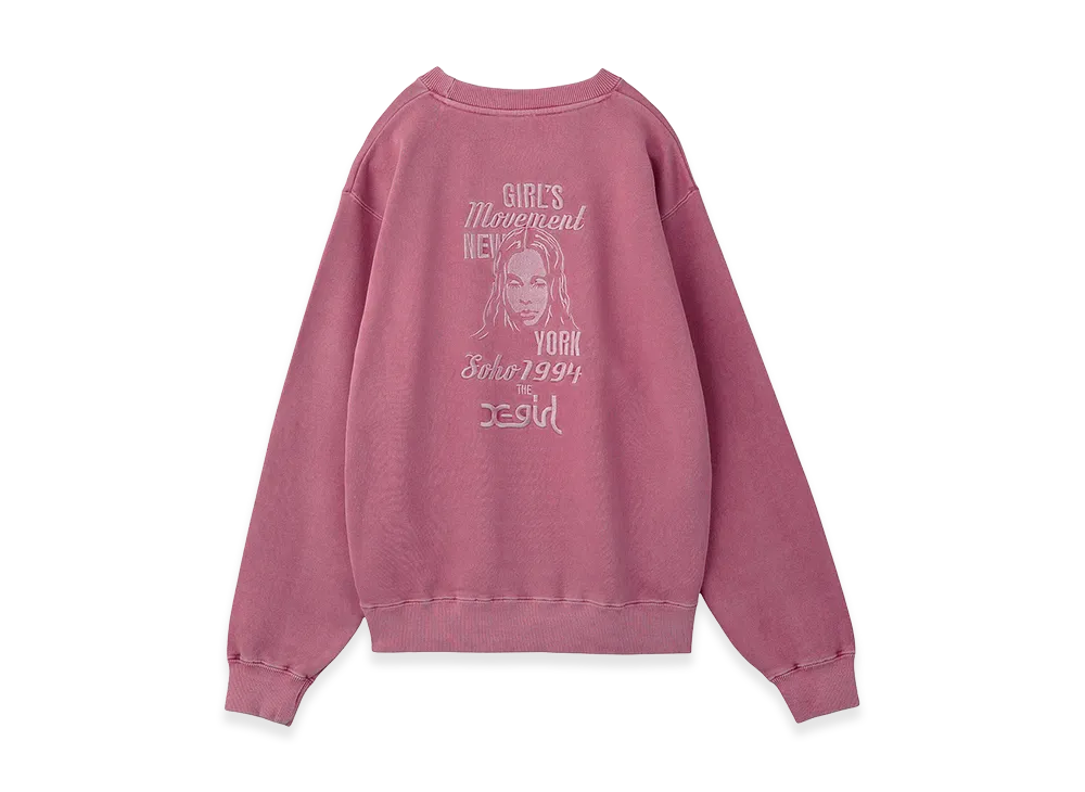 X-Girl Women's Mix Logo & Face Faded Crewneck Sweat Top "Pink"