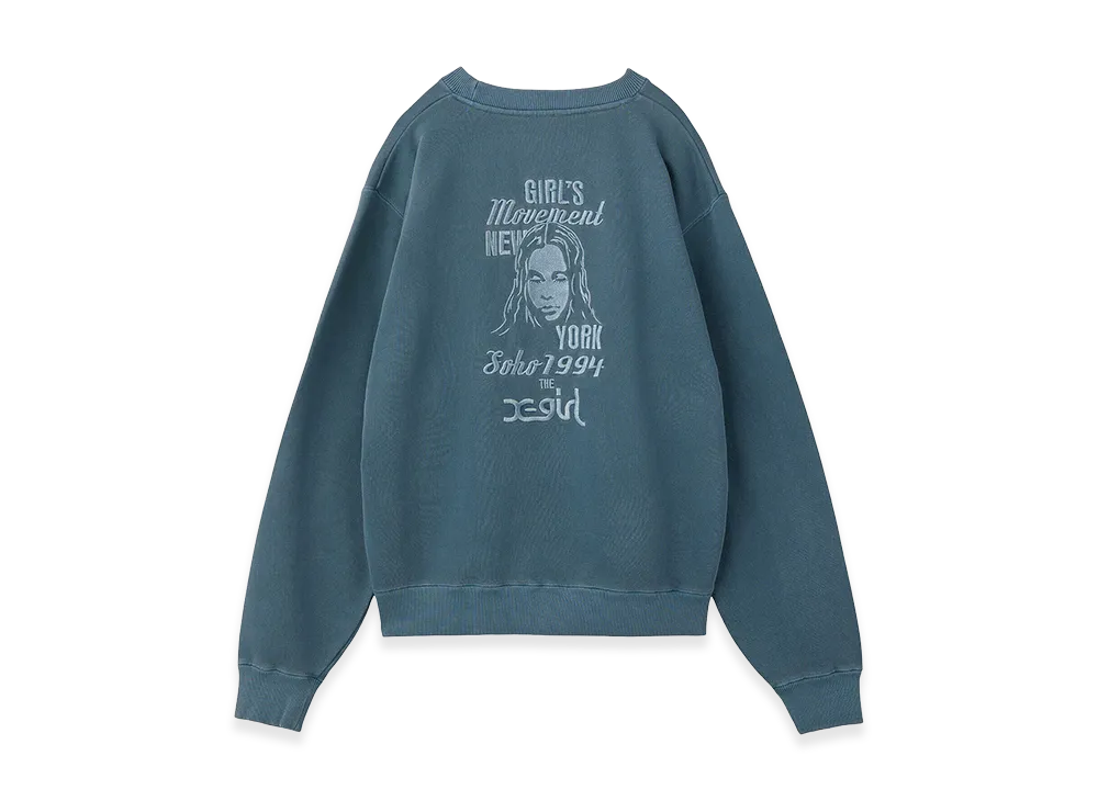 X-Girl Women's Mix Logo & Face Faded Crewneck Sweat Top "Navy"