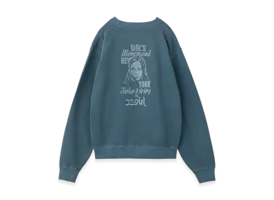 X-Girl Women's Mix Logo & Face Faded Crewneck Sweat Top "Navy"