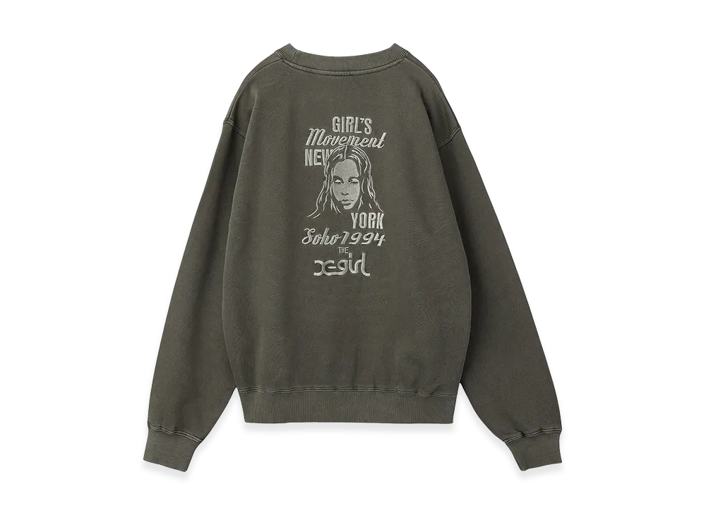 X-Girl Women's Mix Logo & Face Faded Crewneck Sweat Top "Black"