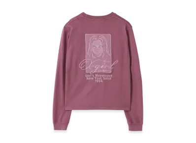 X-Girl Women's Pigment Dyed Face And Logo Square Patch L/S Tee "Pink"