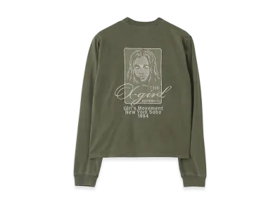 X-Girl Women's Pigment Dyed Face And Logo Square Patch L/S Tee "Olive"