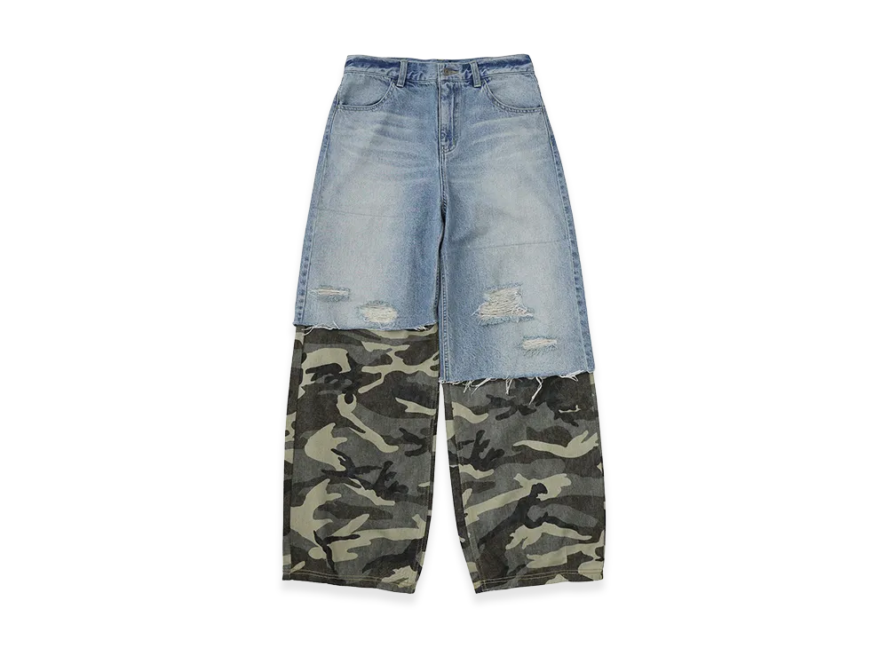 X-Girl Women's Faded Camo Layered Pants "Light Indigo"