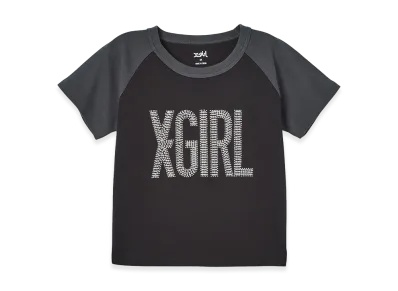 X-Girl Rhinestone Vertical Logo Raglan S/S Baby Tee "Black"