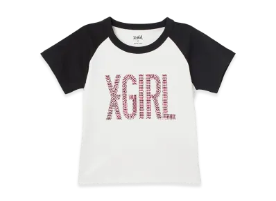 X-Girl Rhinestone Vertical Logo Raglan S/S Baby Tee "White"