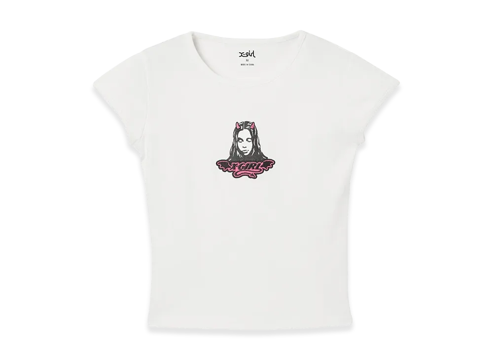 X-Girl Women's Devil Face S/S Baby Tee "White"