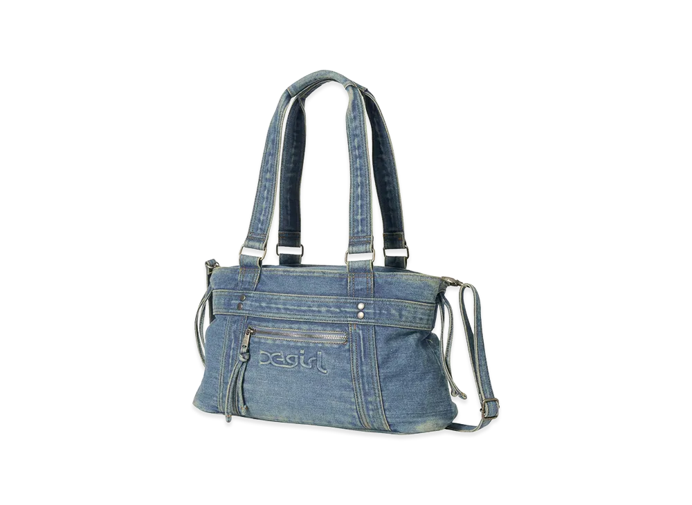 X-Girl Women's Faded Mills Logo Square Bag "Light Indigo"