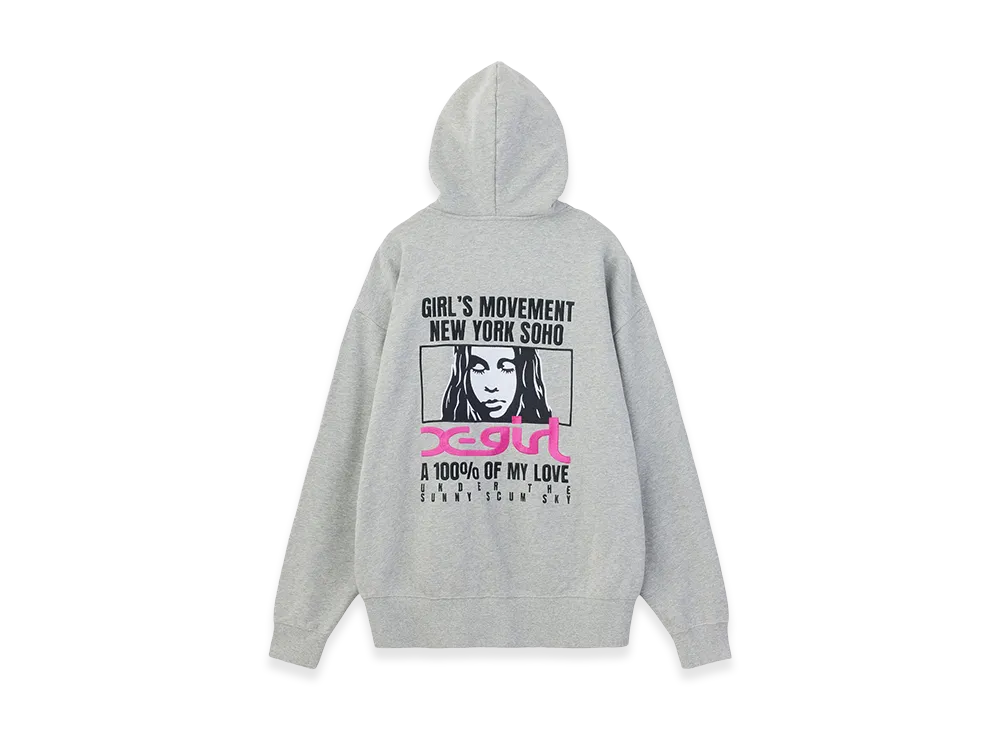 X-Girl Women's Face Box And Message Zip Up Sweat Hoodie "Ash"