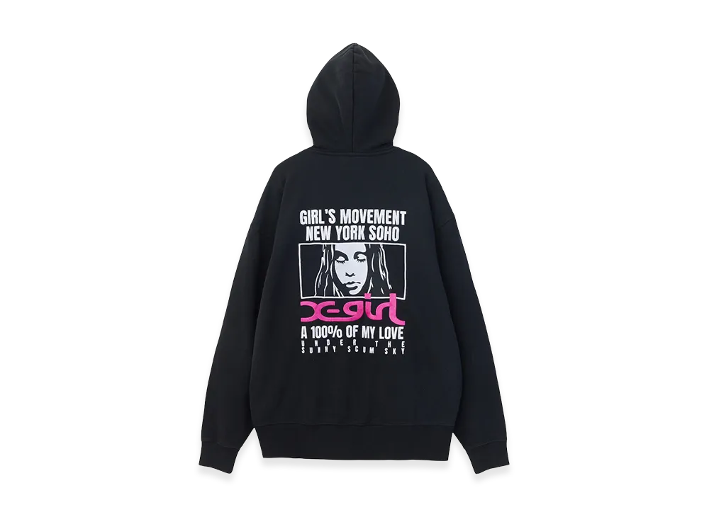 X-Girl Women's Face Box And Message Zip Up Sweat Hoodie "Black"