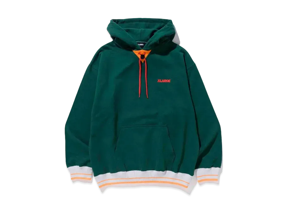 XLARGE STRIPE RIB PULLOVER HOODED SWEAT "Green"